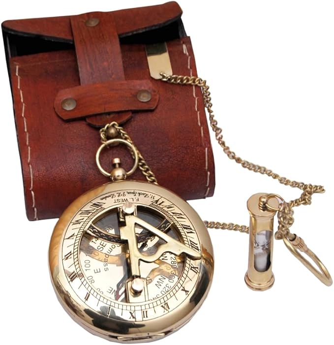 Handcrafted Vintage Brass Sundial Compass – Antique Nautical Sun Clock by BAZROSSUniqueCompass