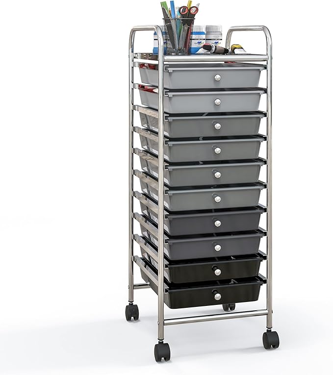 Giantex 10-Drawer Storage Cart w/Universal Wheel, Rolling Cart w/Handle - Image 9