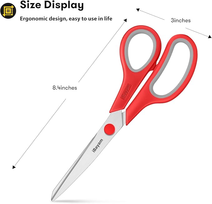 Scissors, iBayam 8" All Purpose Scissors Bulk 3-Pack, Ultra Sharp 2.5mm Thick - Image 4