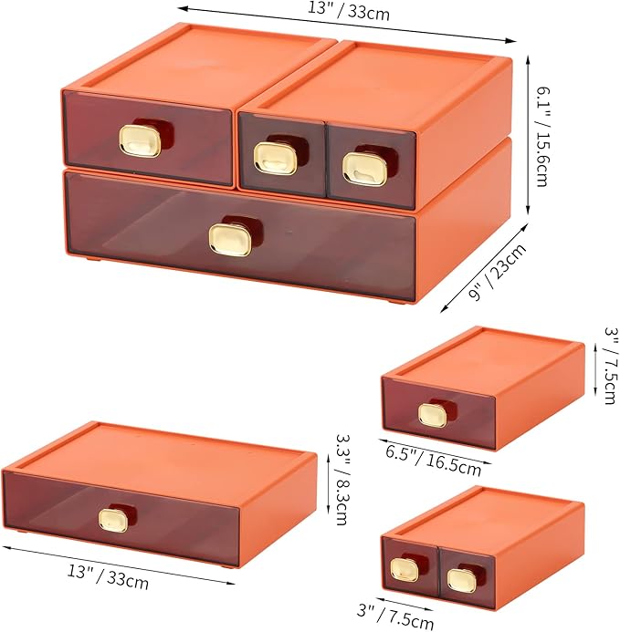OSteed Spacious Desktop Storage Box, 1 Large 1 Middle & 2 Small Storage Drawers - Image 3