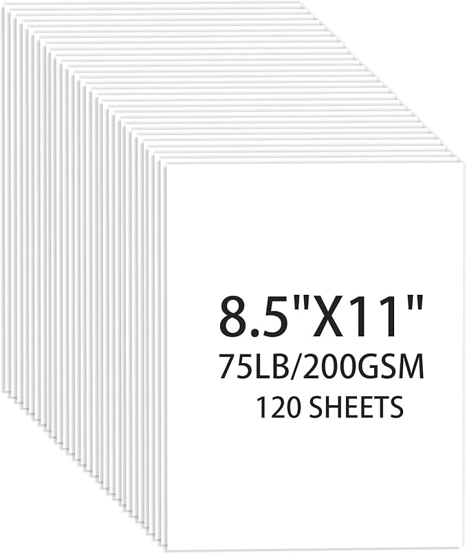 White Cardstock 8.5 X 11, 120 Sheets Card Stock, 75lb/ 200gsm Copy Paper by Ciphyfee