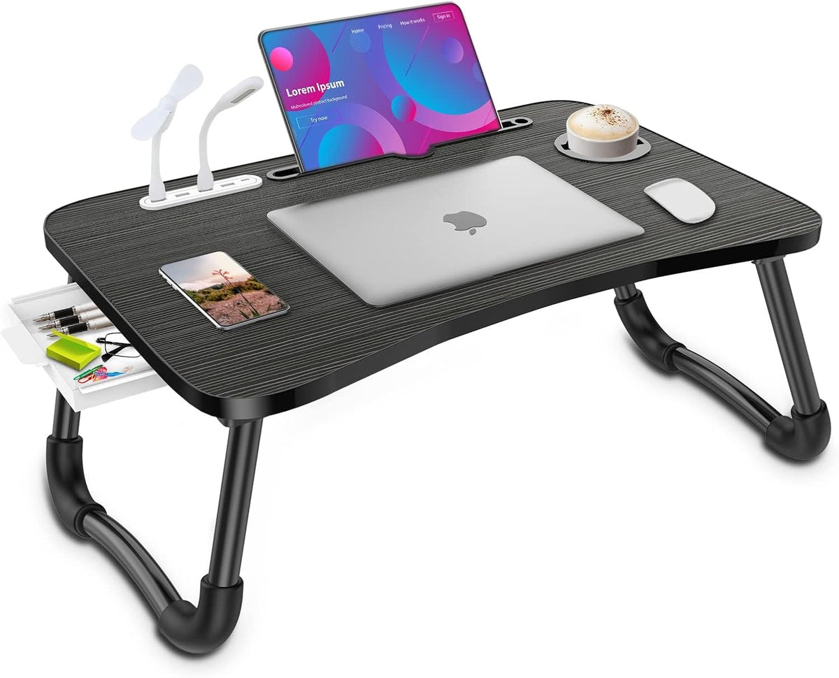 Zapuno Laptop Lap Desk, Foldable Laptop Table Tray with 4 USB Ports Storage D...
