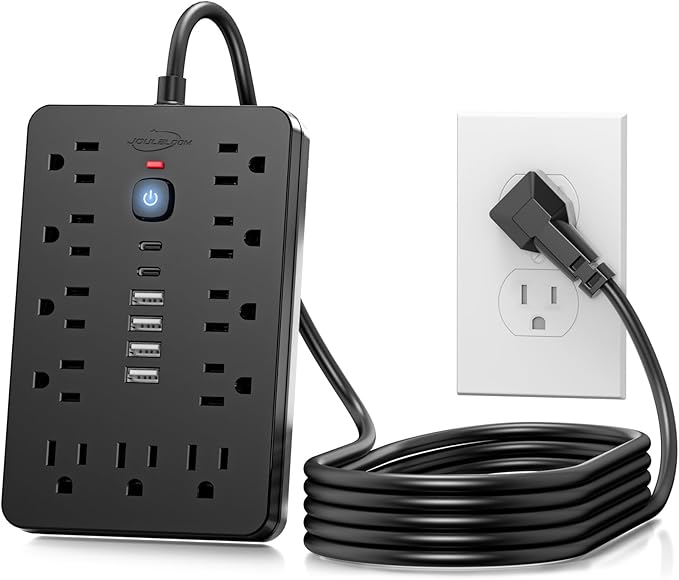 JouleLoom 10 FT Flat Plug Surge Protector Power Strip, 11 Multiple AC Outlets by JouleLoom