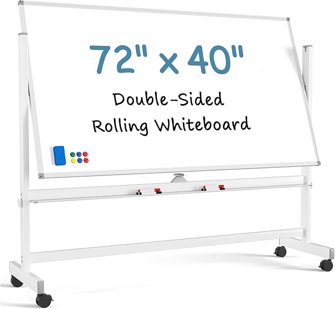 MaxGear Rolling Whiteboard, 72 x 40 Inch Double-Sided Magnetic Dry Erase Board by MaxGear