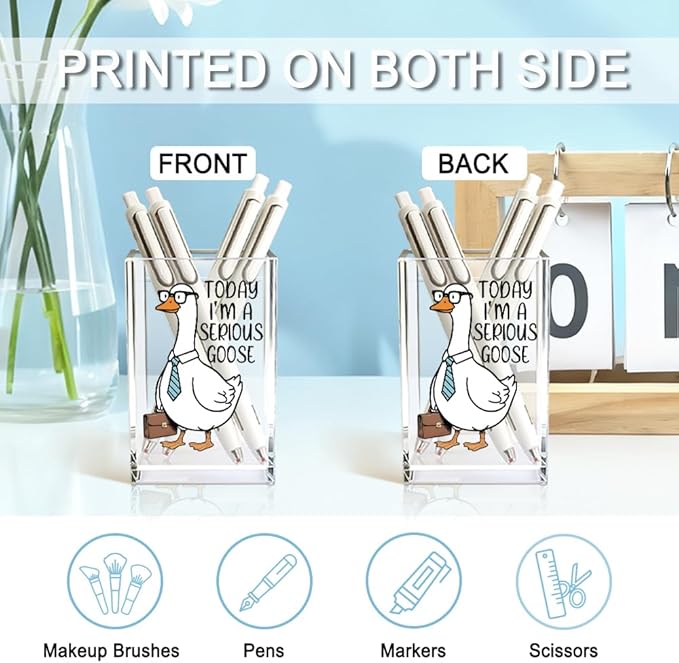 QYUVK Today I'm A Serious Goose Acrylic Cosmetic Pencil Holder Cup, Funny Silly - Image 3