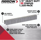 Arrow Fastener Heavy Duty Staples 508 - Flat Crown, Steel, T50 Stapler Compatible - 1/2", 24 Pack