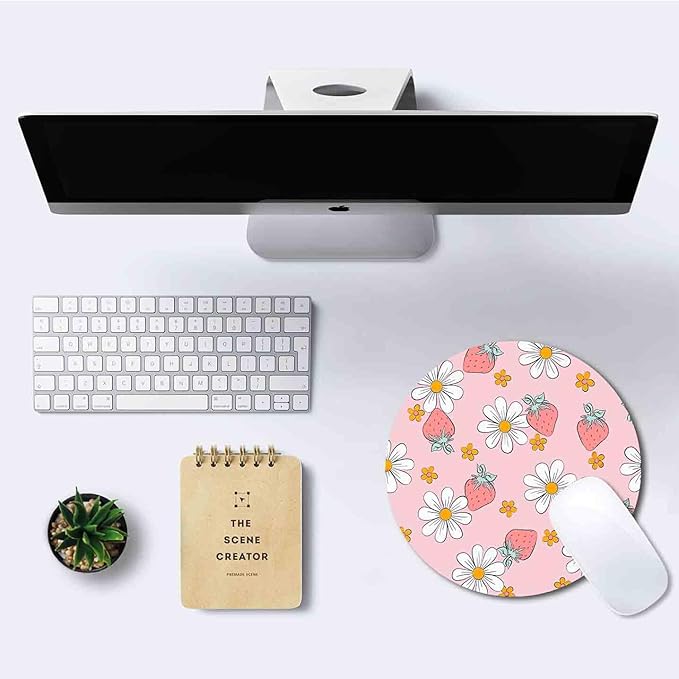 IMAYONDIA Round Pink Mouse Pad, Strawberry MousePad Small, Circular Pastel - Image 6