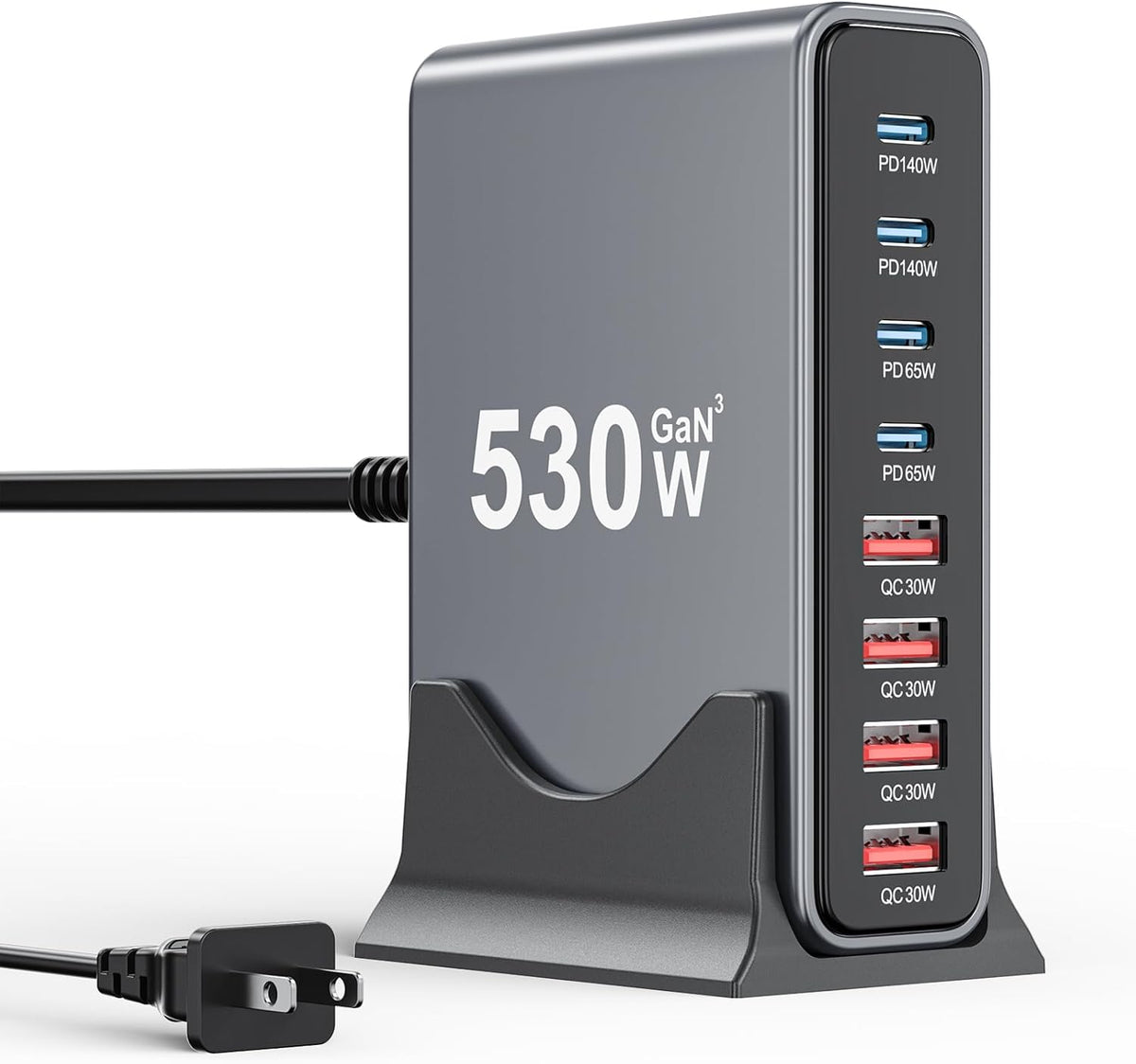 530W USB C Charger Block, 8-Port USB C Charging Station GaN IV Travel
