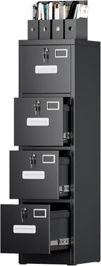 SUXXAN 4 Drawer File Cabinet, Metal Vertical Black Filing Cabinets by SUXXANFurniture
