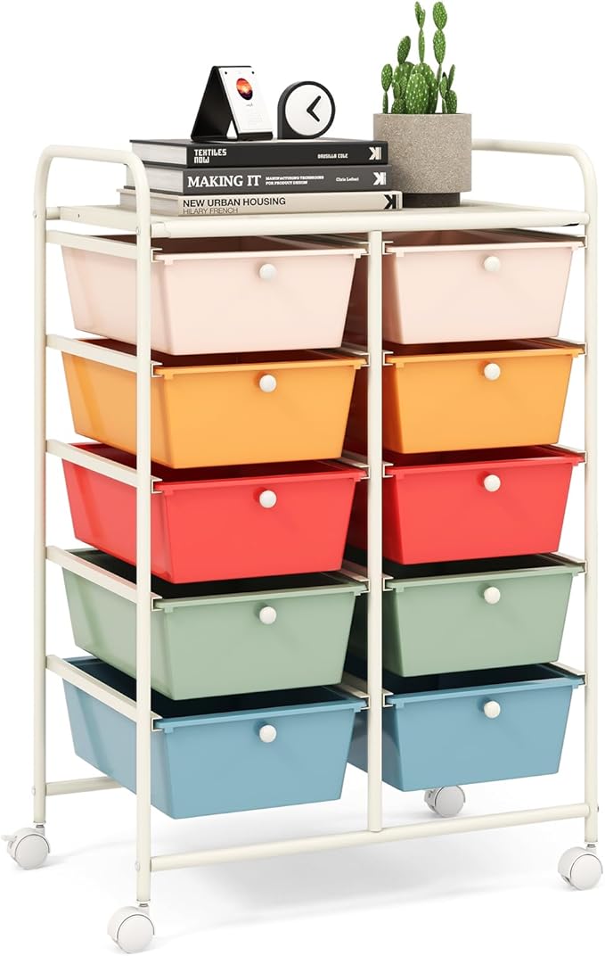 LDAILY 10 Drawer Rolling Cart, Storage Cart Organizer on Wheels, Drawer Cart by LDAILY