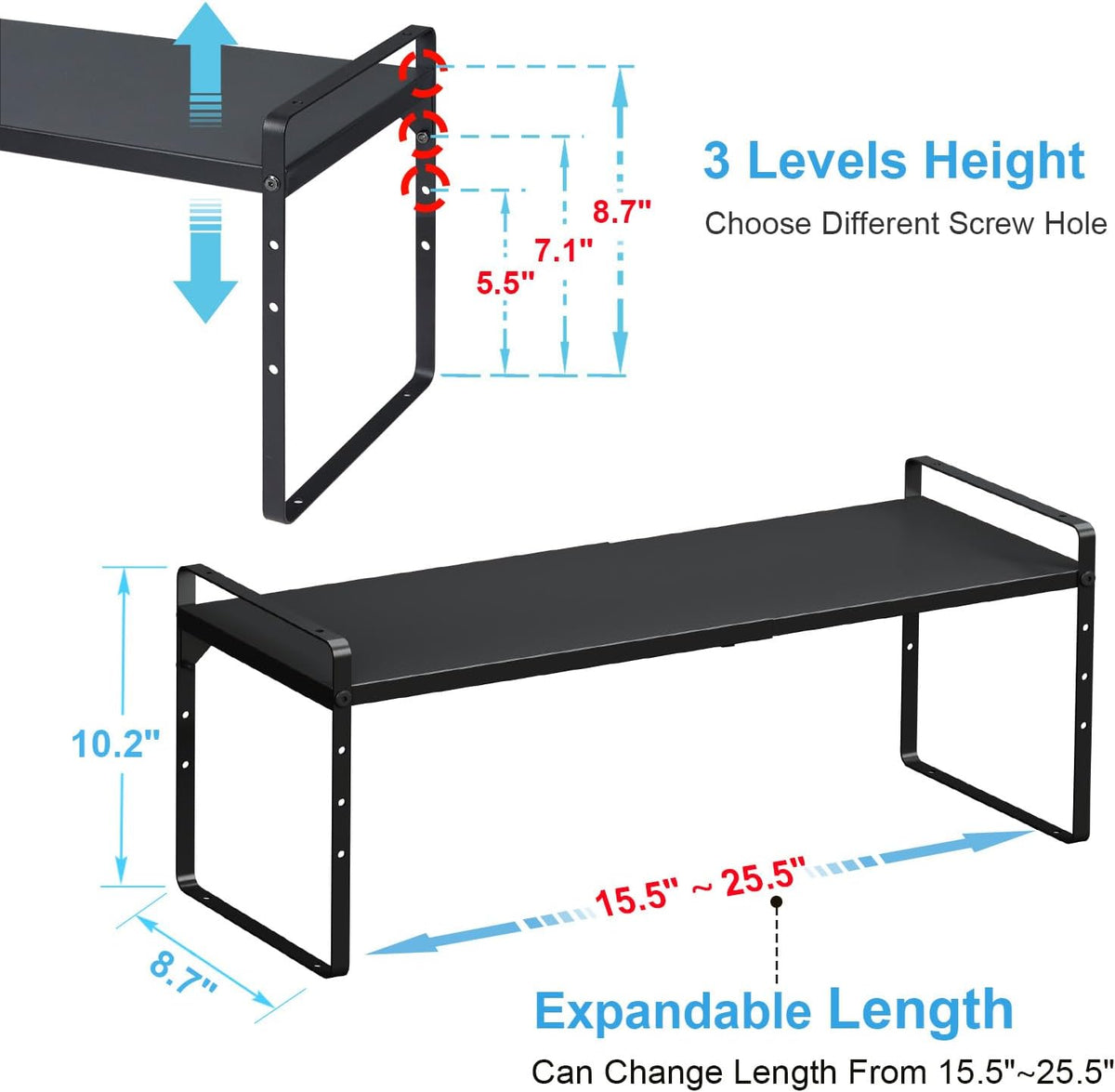 15.5 to 25.5 Inch Expandable Kitchen Cabinet Organizer Shelf, 2 Pack 30 LBS H...