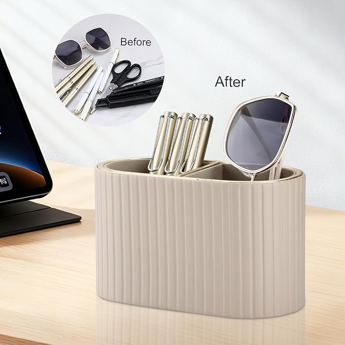 KINGFOM PU Leather Desk Organizer Pen Holder – Dual-Compartment Stylish Pencil - Image 8