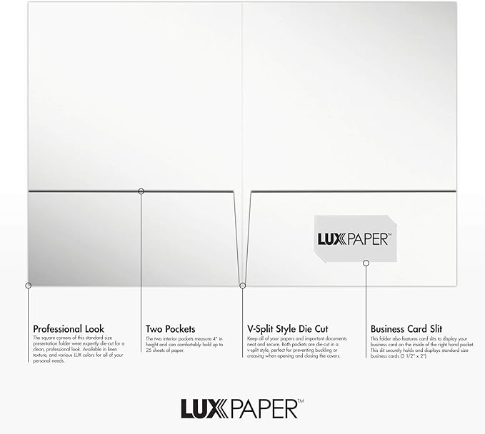 LUXPaper 9" x 12" Presentation Folders | Two Pocket | White Gloss | 14pt. Cover - Image 2