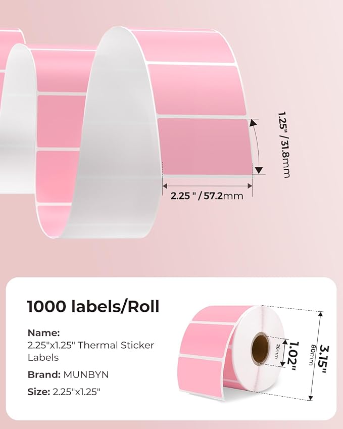 MUNBYN 2.25"x1.25" Thermal Sticker Labels, 1000 Sheets/Roll - Image 2