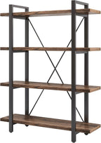 4 Tier Bookshelf Solid Wood Bookcase and Book Shelves Wood and Metal Shelving - Image 5