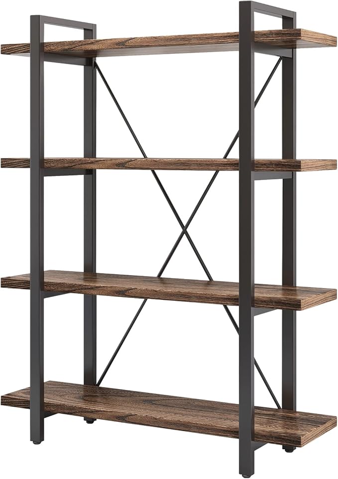 4 Tier Bookshelf Solid Wood Bookcase and Book Shelves Wood and Metal Shelving - Image 5
