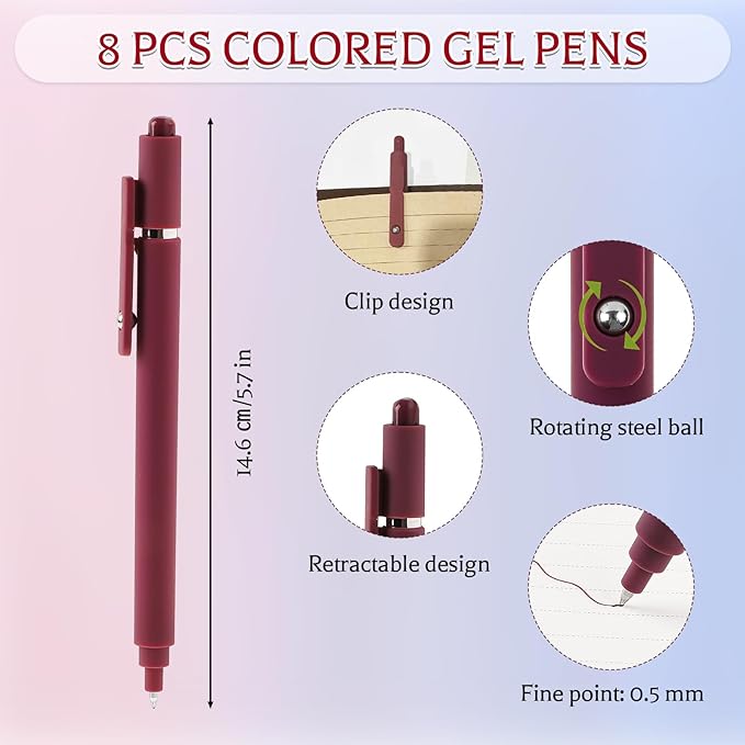 Thboxes 8Pcs Gel Pens for Journaling, 0.5mm Fine Tip Retractable Colorful Pens - Image 2