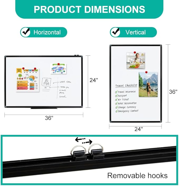 XIWODE 24x36 Inch Magnetic Dry Erase Whiteboard，Black Aluminum Frame - Image 2