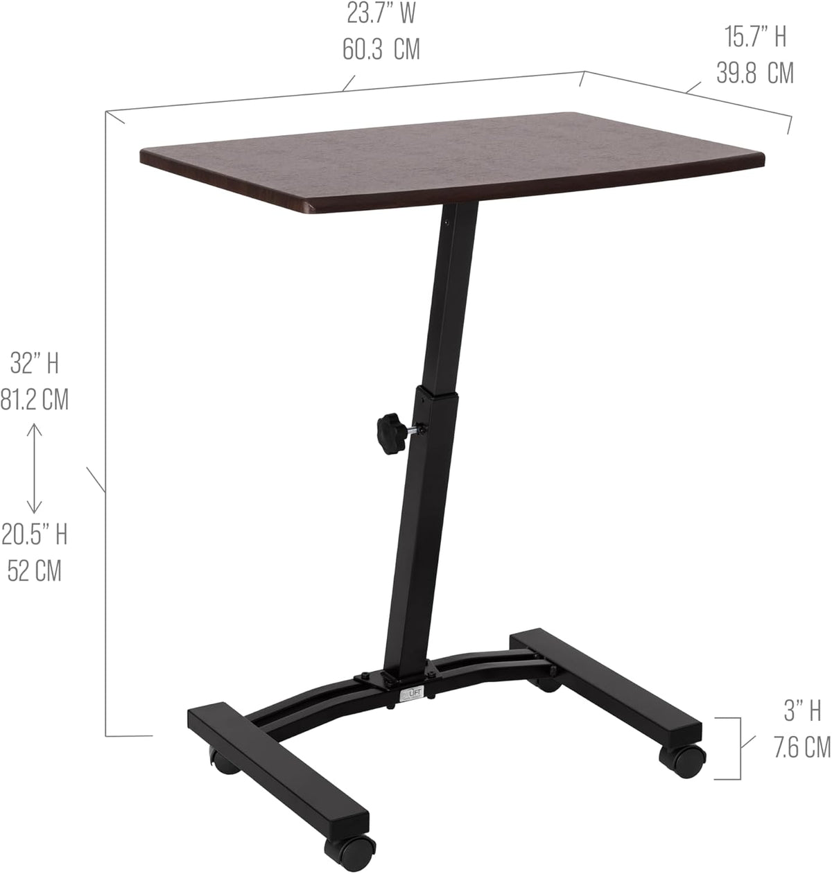 Seville Classics Airlift Mobile Laptop Table, Walnut, 24" Wide Desktop