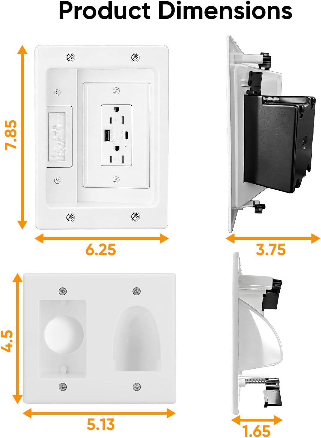 FORGING MOUNT TV Cord Hider for Wall Mounted TV with 2 AC Outlets,USB-A/USB-C...
