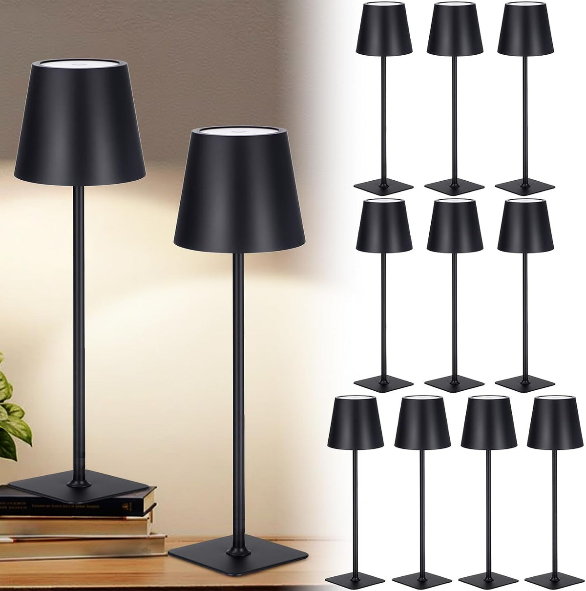 Retisee 12 Pack Cordless Table Lamp Portable Rechargeable Lamps, Black