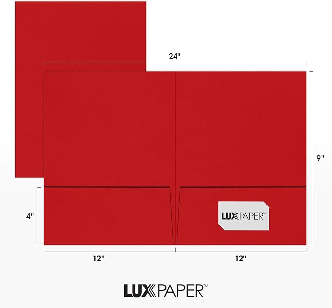 LUXPaper 9" x 12" Presentation Folders | Two Pocket | Ruby Red | 100lb. Cover | - Image 3