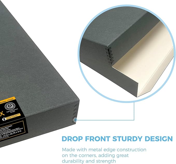 Lineco Museum Archival Storage Box, 17.75x22.75x3 in. Drop Front Design. - Image 4