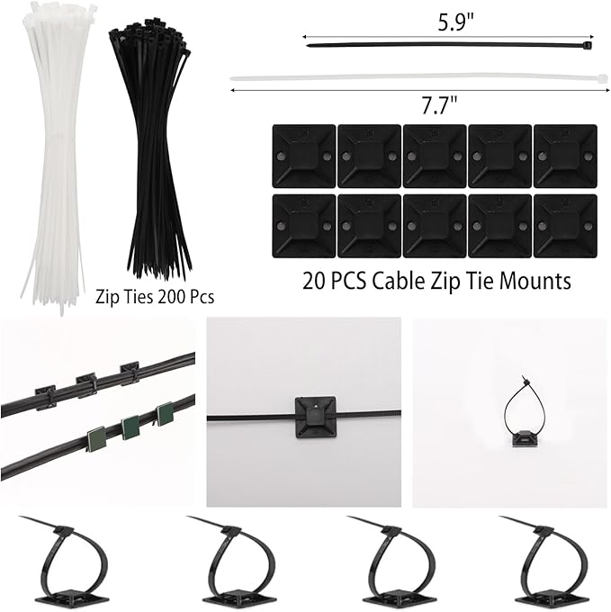 604 Pcs Cable Management Kit, 4 Cord Organizer Sleeve, 7 Cable Holder, 38 - Image 6
