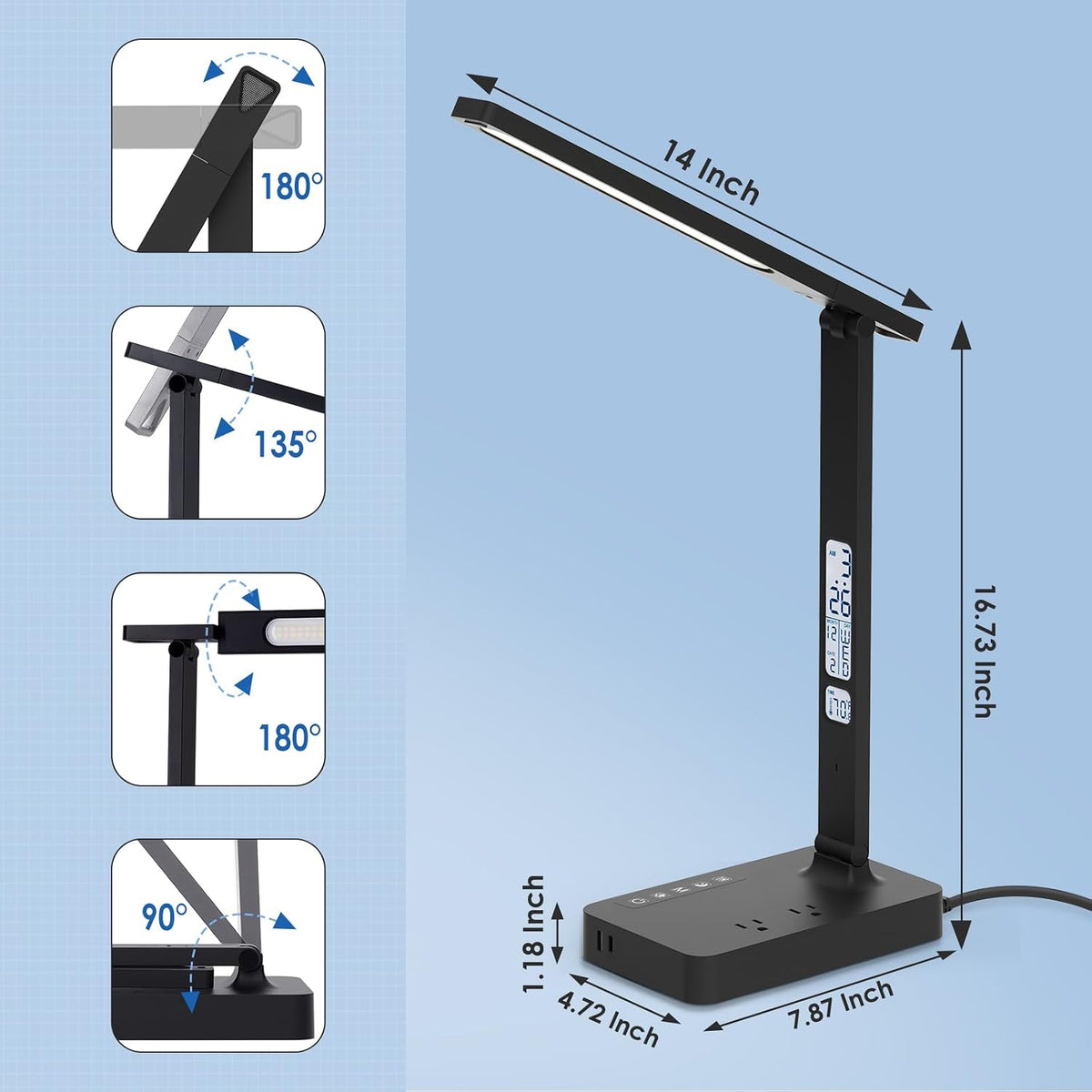 Infiway Desk Lamp with USB Charging Port: LED Stepless Dimmable Eye Caring De...