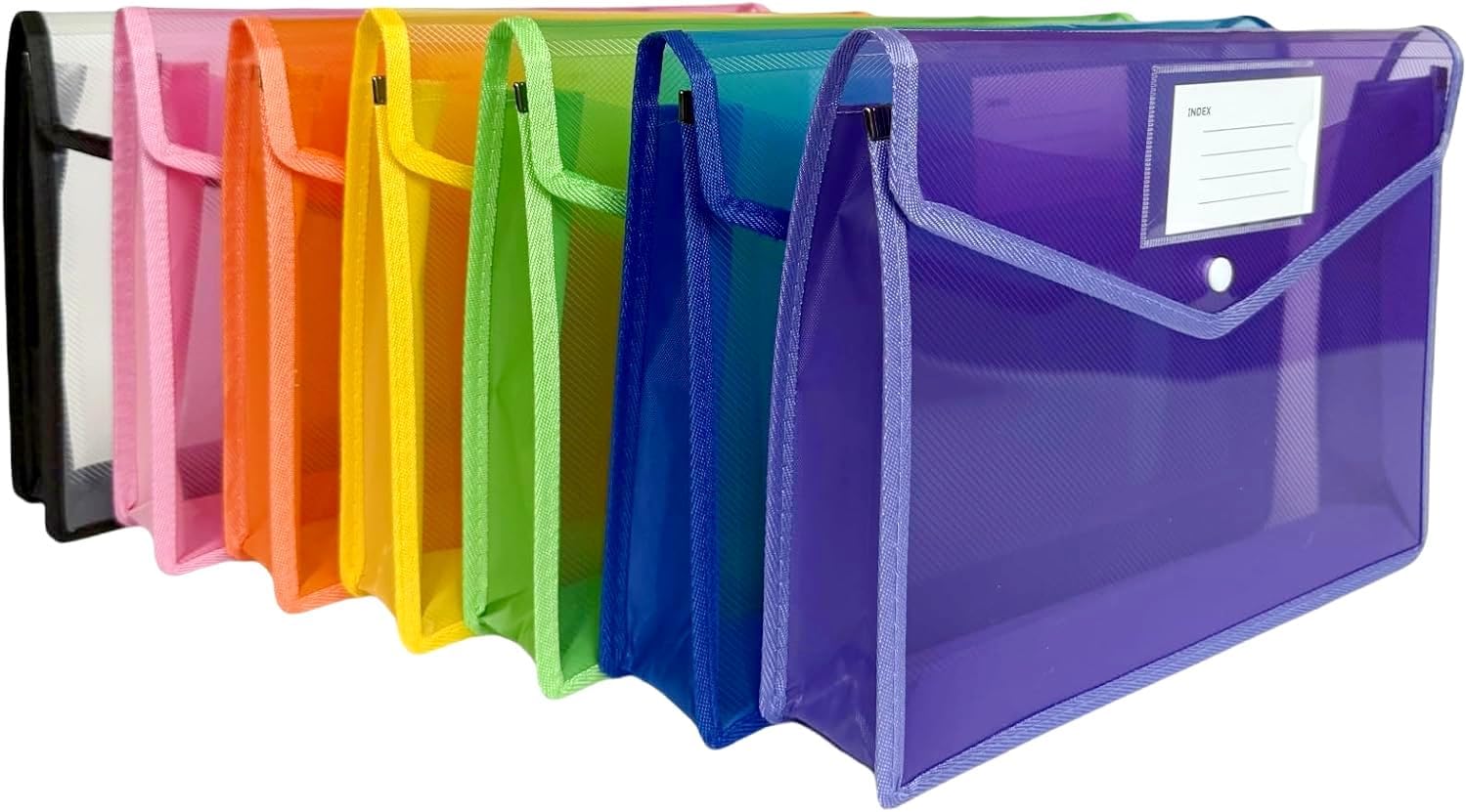 7 Pack Plastic Expanding File Folders Fit Letter/A4 Size | Transparent Envelopes With Snap Closure For School/Office/Home,No Dviders,Waterproof,Pocket File Folders,Colorful