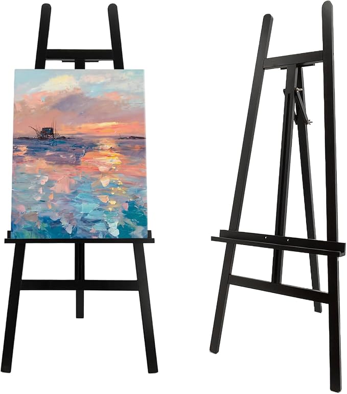 Stuelloaf Large A-Frame Wooden Painting Display Black Easel, Large Adjustable by Stuelloaf