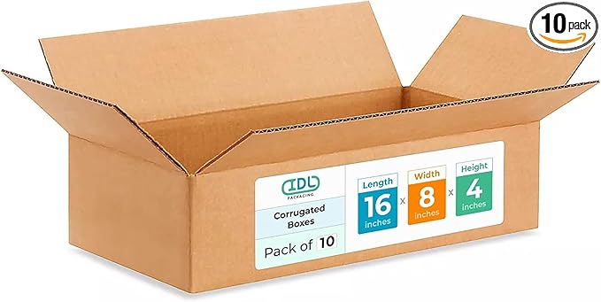 IDL Packaging - B-1684-10 Small Corrugated Shipping Boxes 16"L x 8”W x 4"H - by IDLPackaging