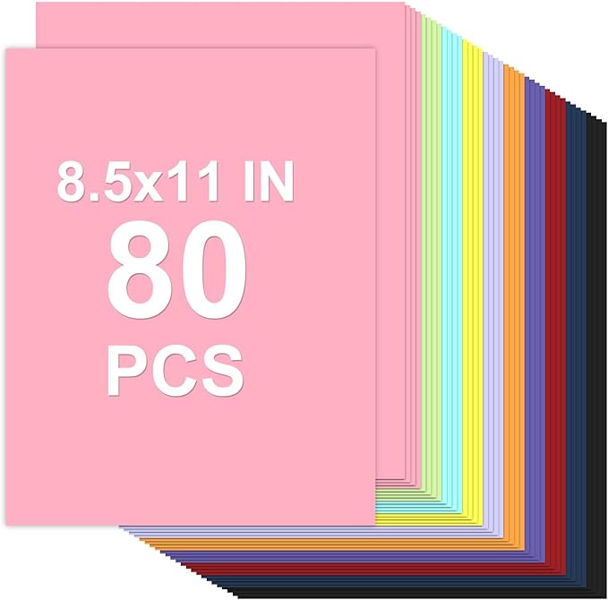 Cardstock 8.5 x 11, 10 Colors Colored Printer Paper 75 lb/200 gsm, 80 Sheets by Glyanlee