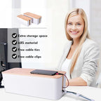 2 Pack Large Cable Management Box – Wooden Style Cord Organizer and Cover - Image 4