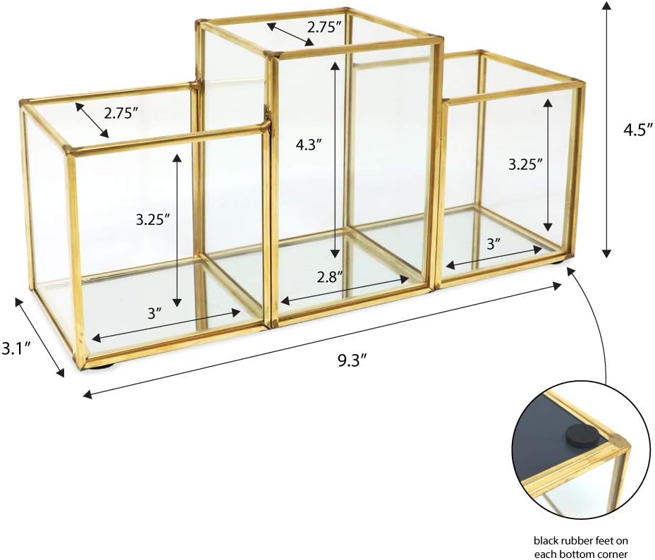 Isaac Jacobs 3-Compartment Organizer with Mirror Base 9.3"L x 3.1"W...