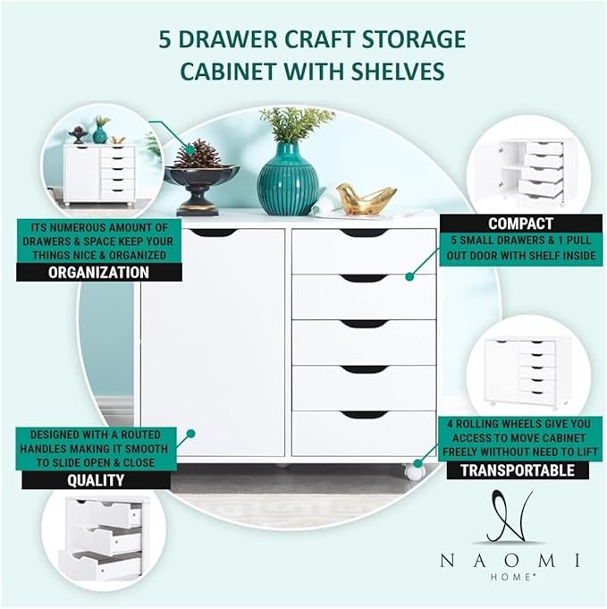 Naomi Home Amy 5-Drawer Craft & Office Storage Cabinet - Image 3