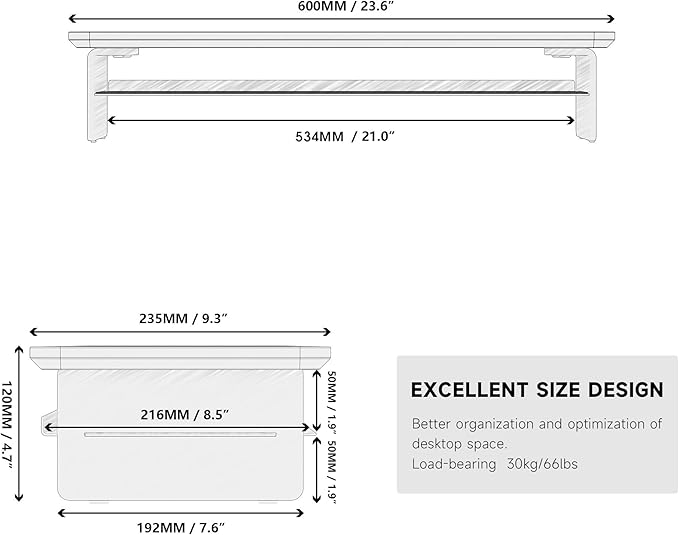 Fenge Acrylic Monitor Stand Riser, 23.6 Inches Monitor Stand - Image 4