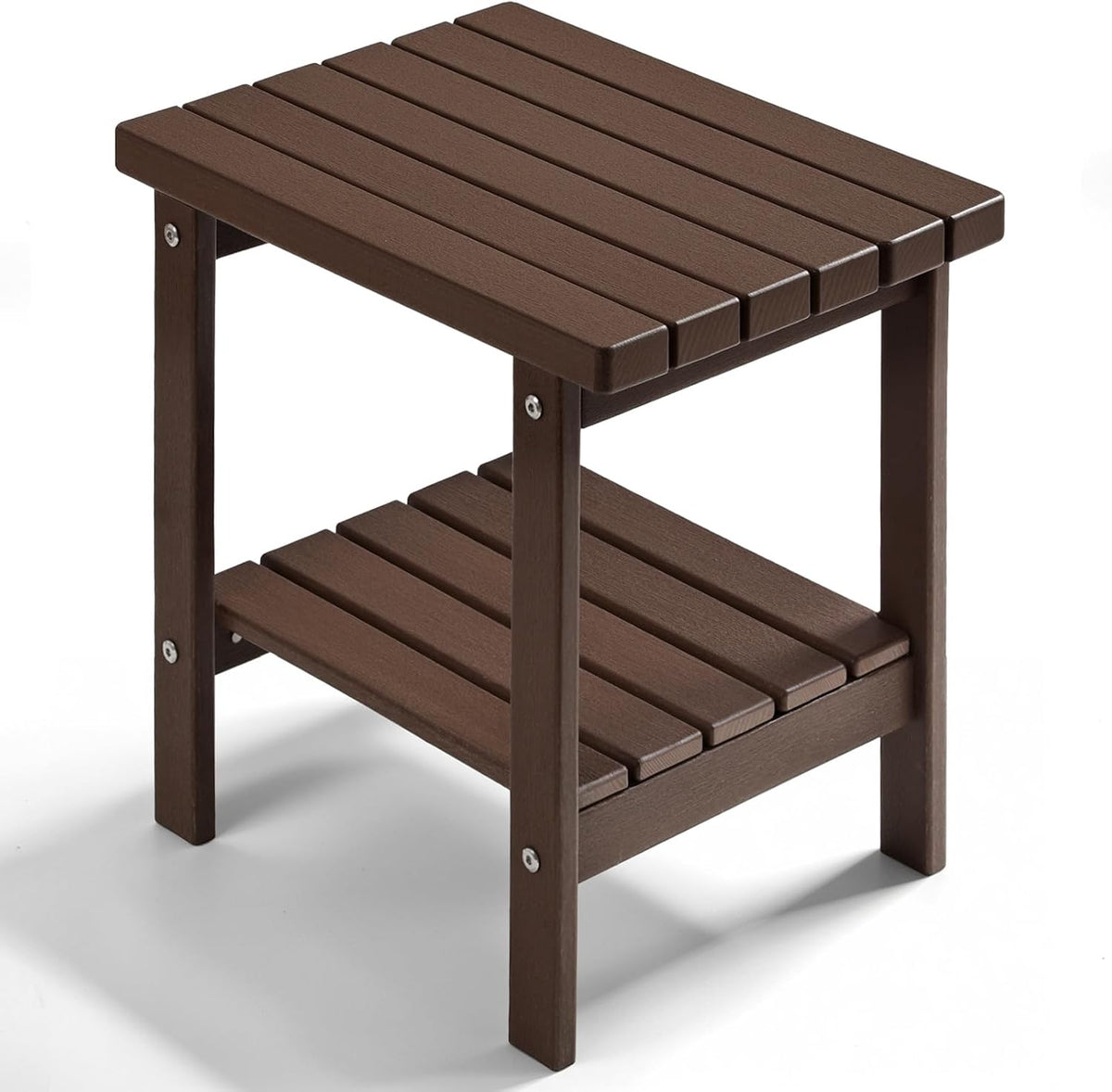 PASAMIC Outdoor Side Table, 2-Tier Storage Patio Side Table, HDPE Adirondack ...