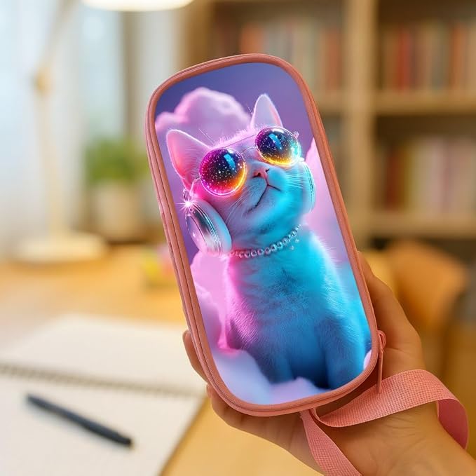 HiGaits Pencil Case for Boys, Durable Pen Box Pink Cat - Image 6
