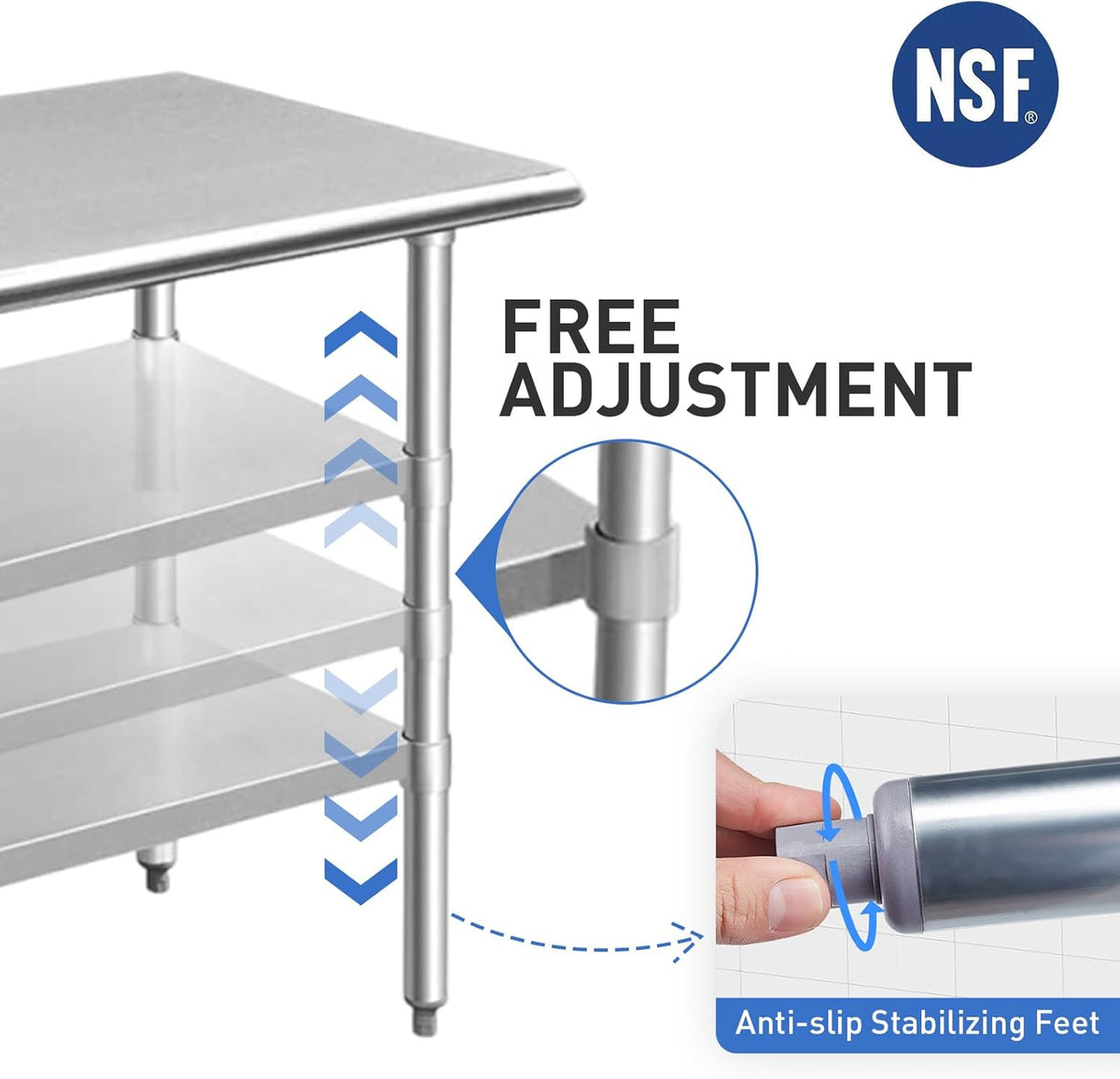 ROCKPOINT Stainless Steel Table for Prep & Work 24x48 Inches, NSF Metal C...