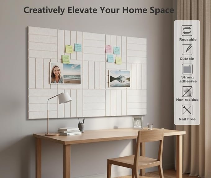 G Gamit Large Felt Wall Tiles Bulletin Board 59”x36”, Large Cork Board - Image 5