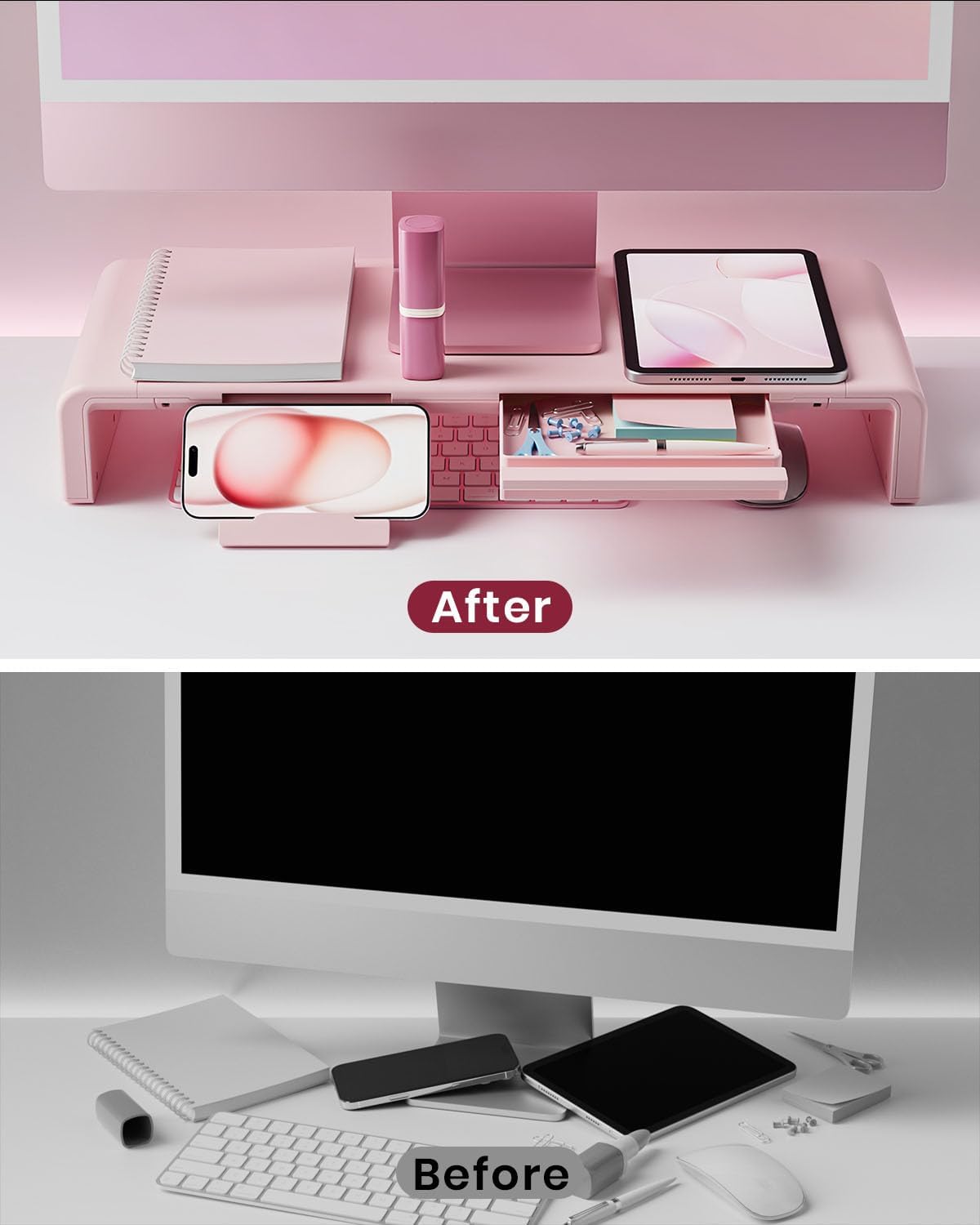 Pink Monitor Stand Riser, Klearlook Foldable, Height Adjustable Computer Stan...