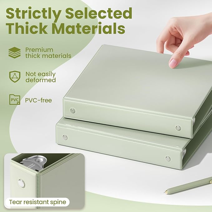 SUNEE 3 Ring Binder 1 Inch 1 Pack, Sage Green - Image 4