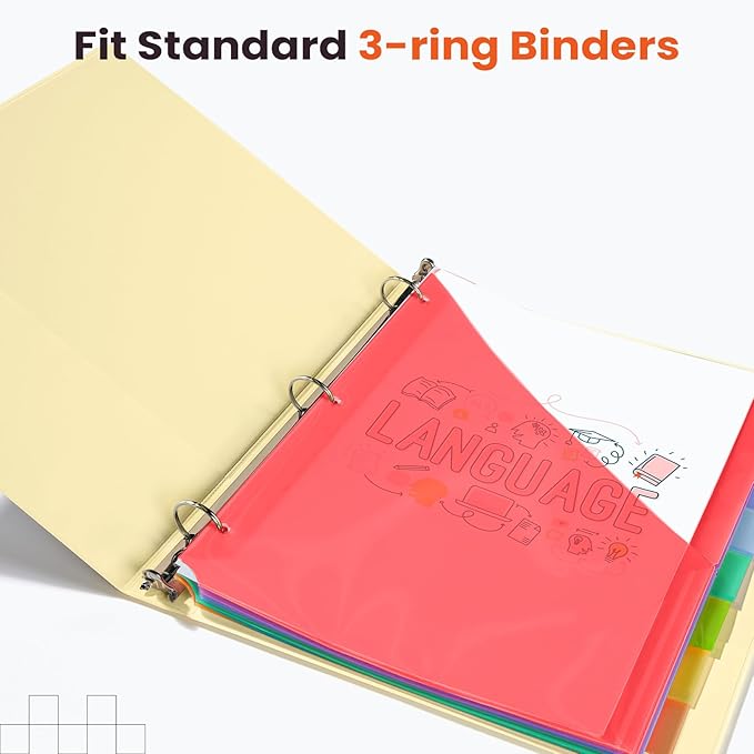 Sooez 8 Count Dividers with Pockets, 8 Tabs Binder Dividers - Image 7
