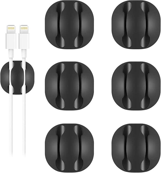 Shintop Cable Clips, 6 Pack Black Double Cord Holder Adhesive Cable Management by Shintop