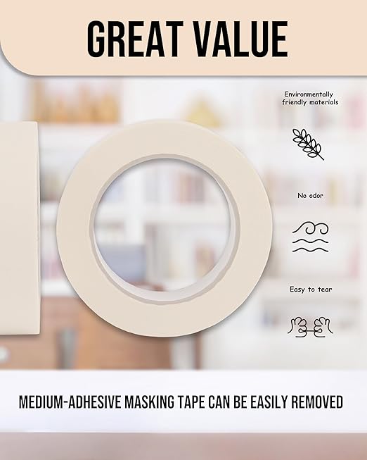 Lichamp Masking Tape 1 inch, 24 Pack General Purpose Beige White Masking Tape - Image 2