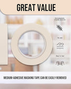 Lichamp Masking Tape 1 inch, 24 Pack General Purpose Beige White Masking Tape - Image 2