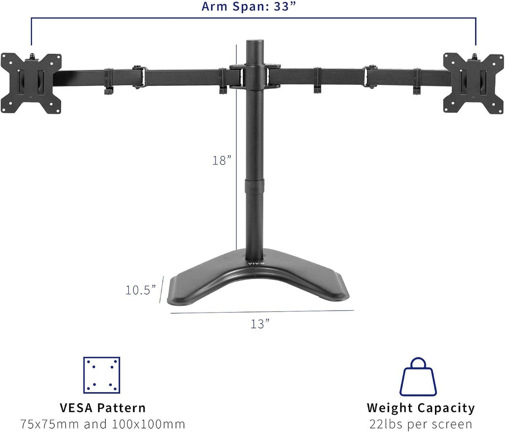 vivo dual led lcd monitor mount, free-standing desk, side view