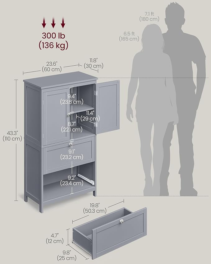 VASAGLE Floor Storage Cabinet, Freestanding Storage Unit - Image 3