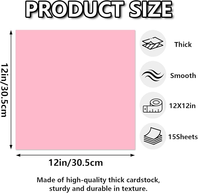 15 Sheets Pink Cardstock 12"x12", 250gsm/90lb Heavyweight Cover Cardstock Paper - Image 2
